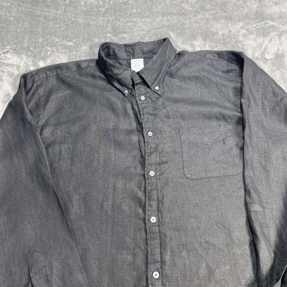 Brooks Brothers Shirt Mens 2XL Regular Solid 100% Linen Long Sleeve Button Down - Picture 2 of 8